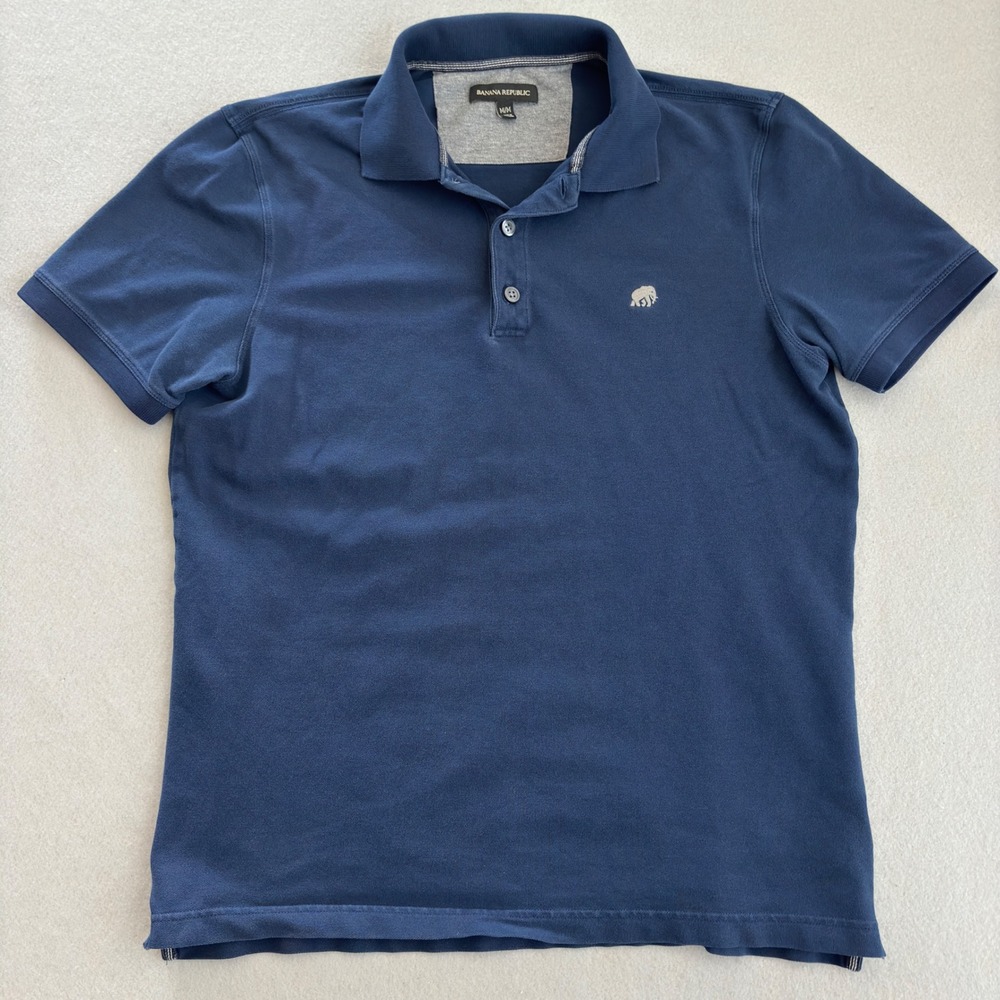 Banana Republic Mens Navy Blue Pique Cotton Elephant Logo Polo Shirt M 423451